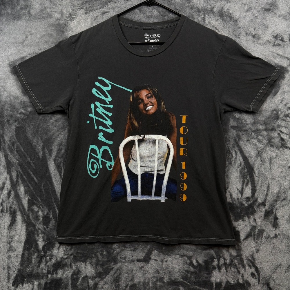Britney Spears T-Shirt Unisex Large Black Tour 1999 Graphic Contrast Stitch
